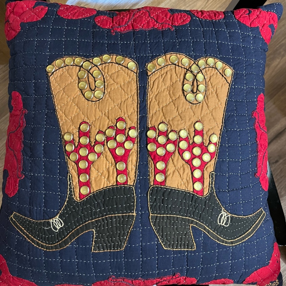 Vintage Judi Boisson Cute & Fun Cowboy Boot & Cactus Pillow